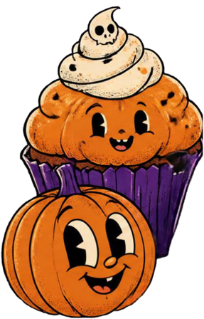Halloween cupcake and smiling pumpkin